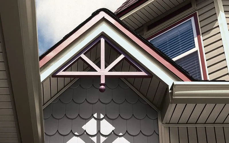 Detail of Celect composite siding, shake accents and trim on a Chattanooga home